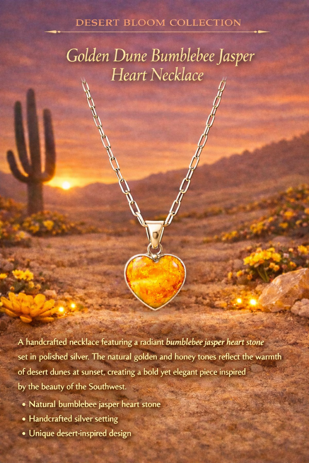 Golden Dune Bumblebee Jasper
Heart Necklace