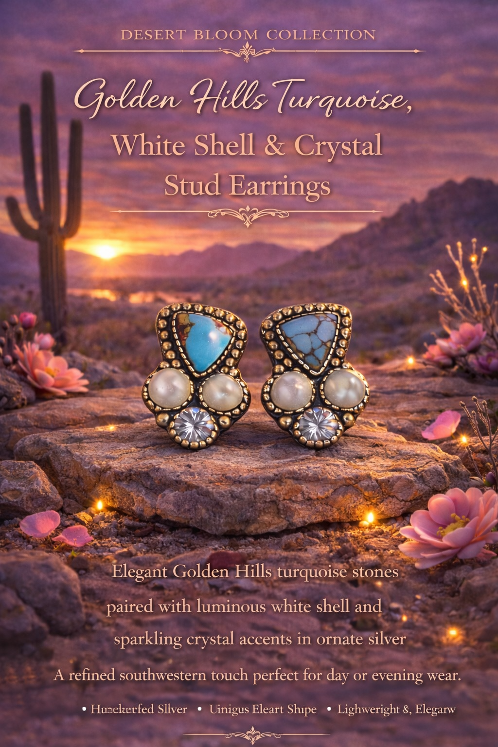 Golden Hills Turquoise, White Shell & Crystal Stud Earrings