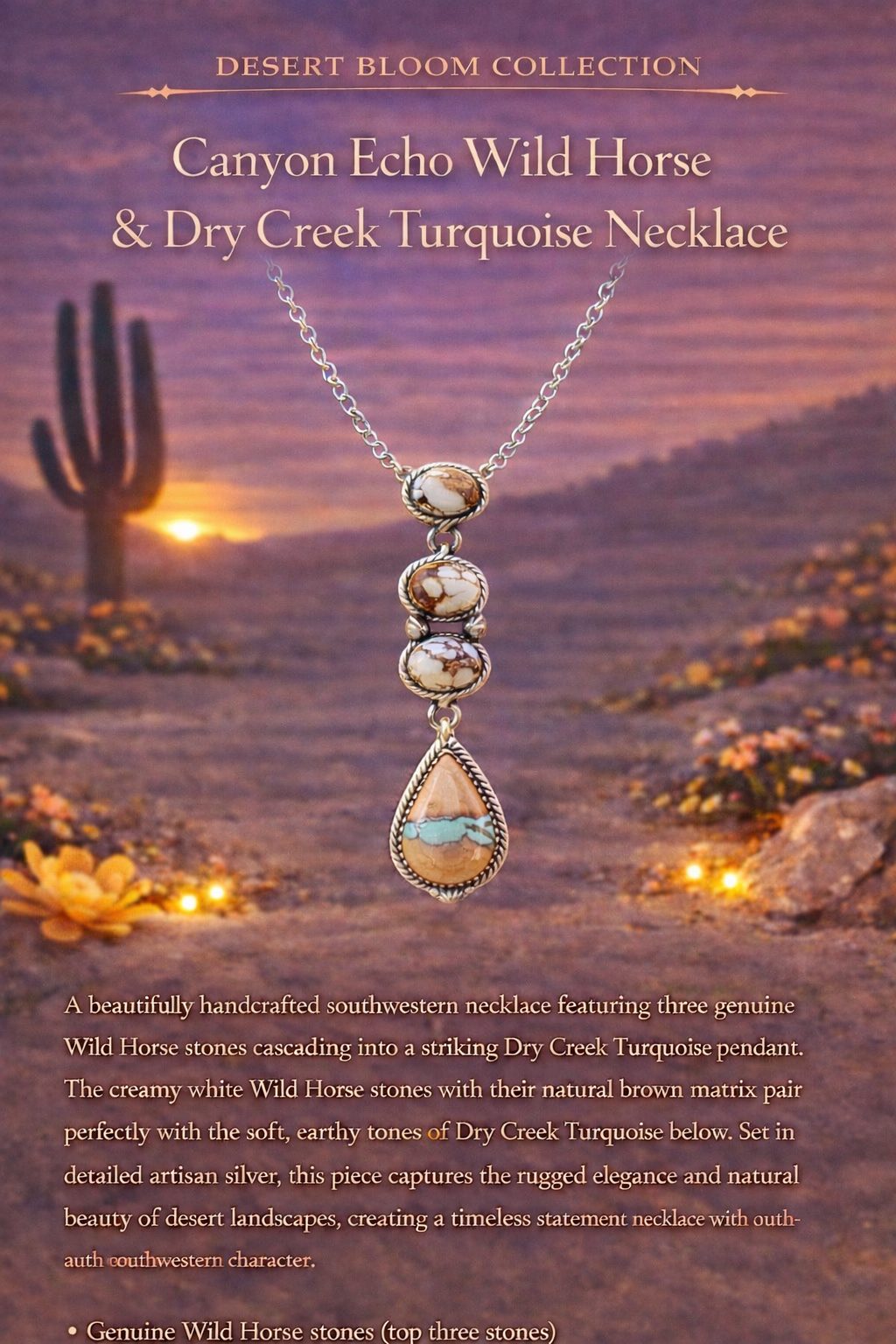 Canyon Echo Wild Horse
& Dry Creek Turquoise Necklace