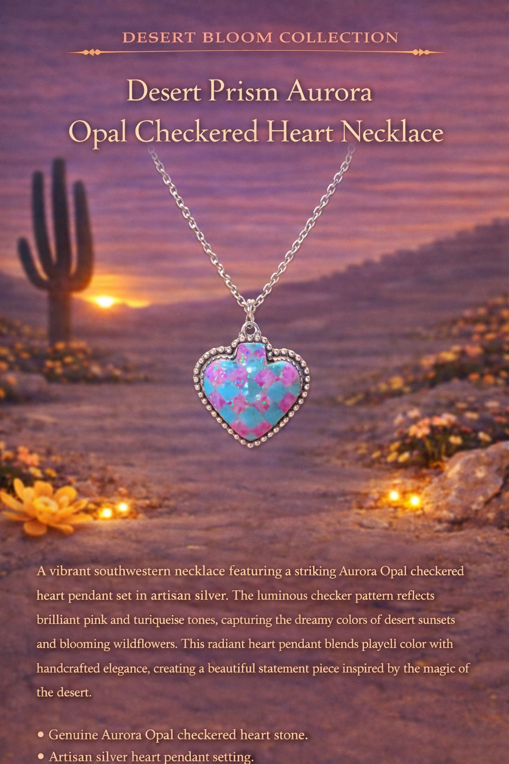 Desert Prism Aurora
Opal Checkered Heart Necklace