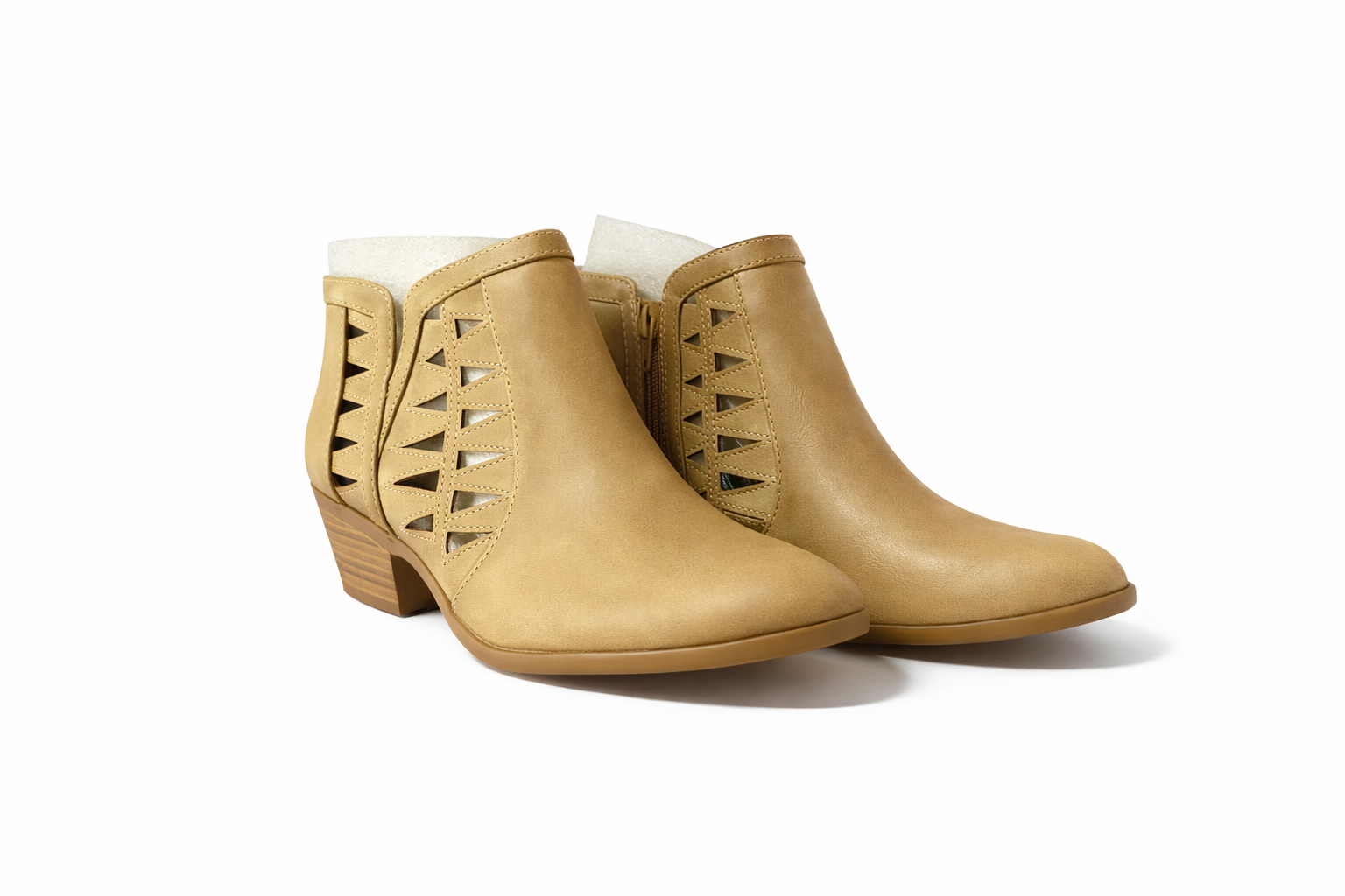 MARCOREPUBLIC Oslo Women Cutout Ankle Brown Booties Block Stacked Heels